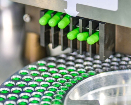 capsules in a bottle filling machine