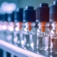 Close-up of several medical vials in a row