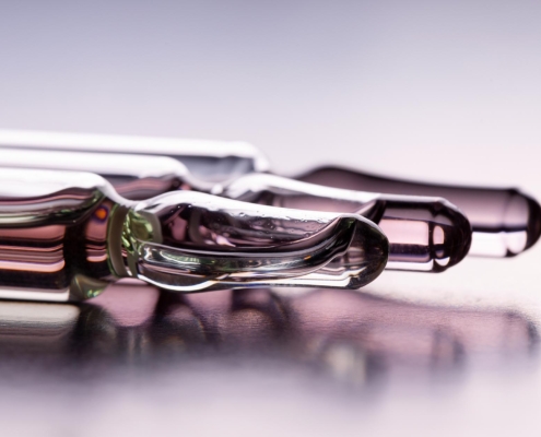 Close up of glass ampoules