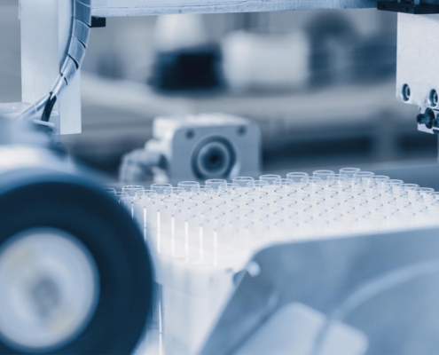 Side view of a group of test tubes