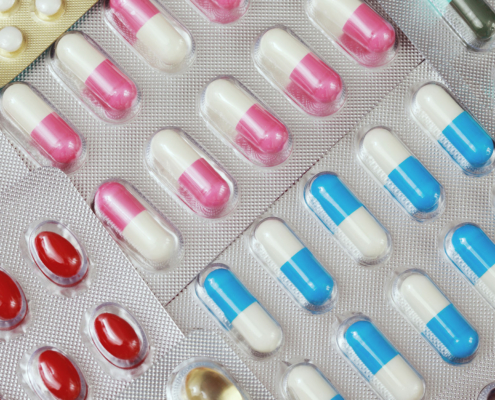 close up pharmaceuticals antibiotics pills medicine in blister packs